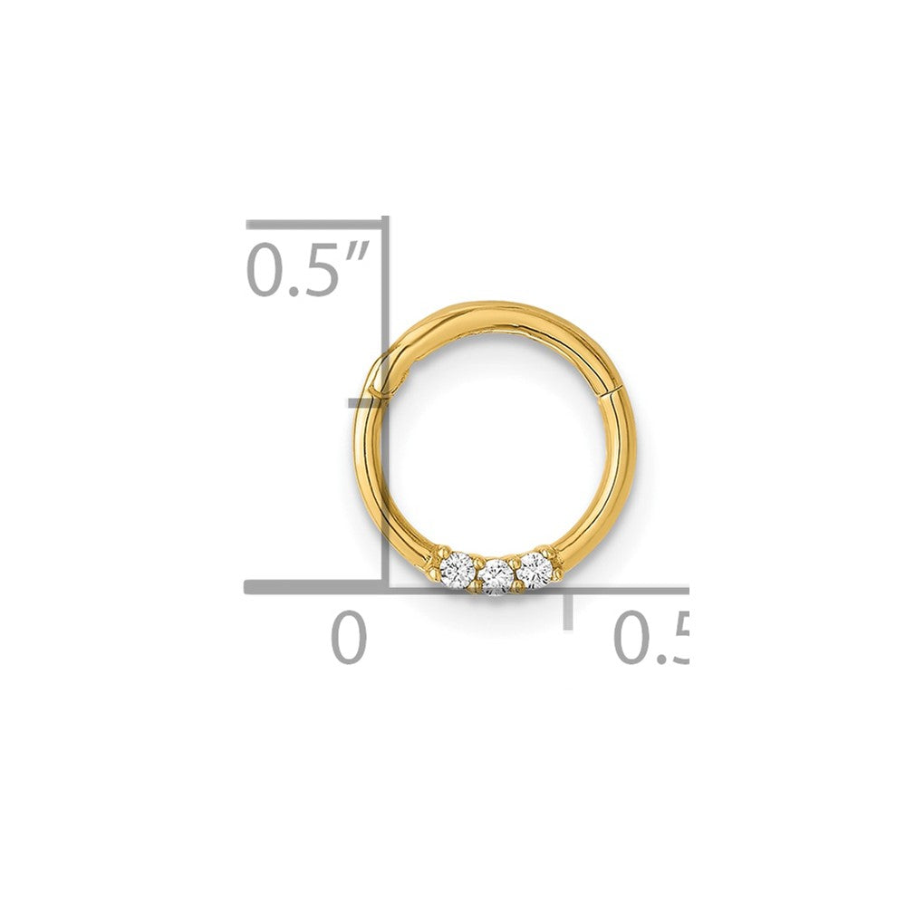 14K 16 Gauge Polished CZ Hinged Cartilage Ring