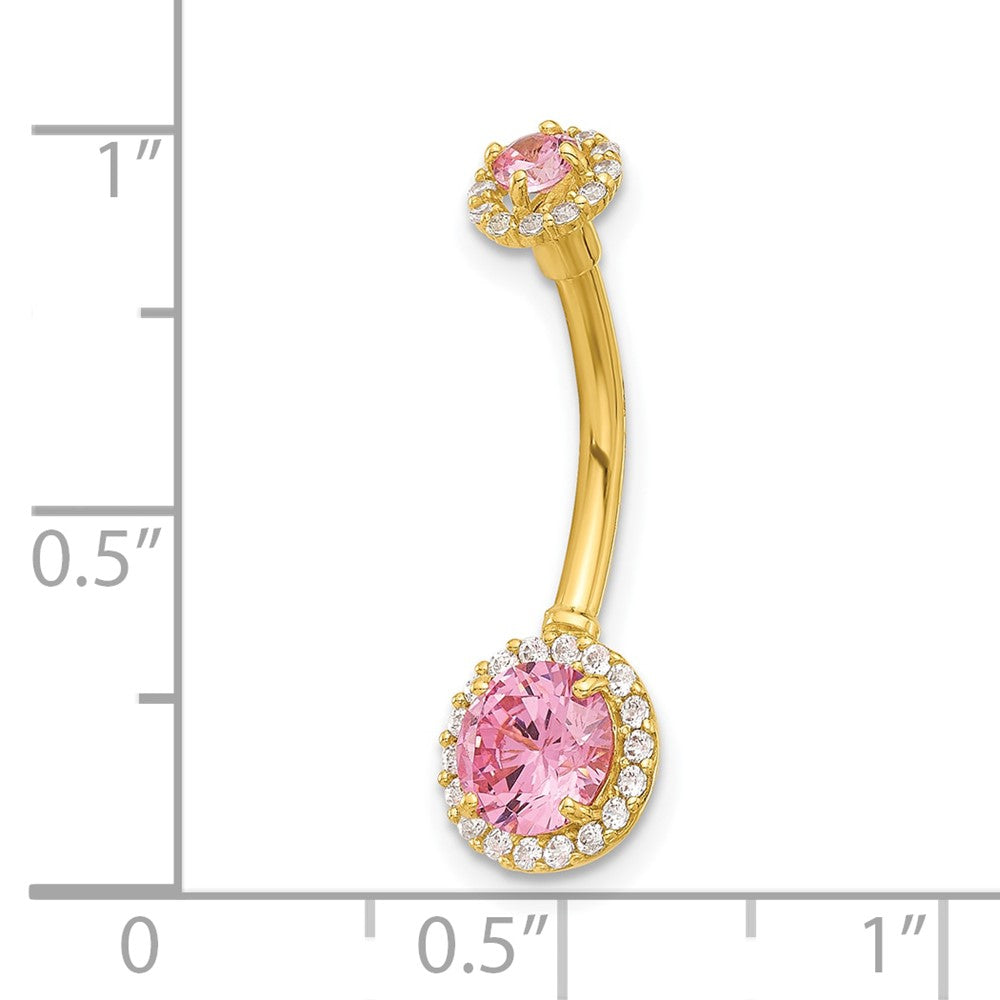 14K 14 Gauge Polished Pink and White CZ Navel/Belly Ring