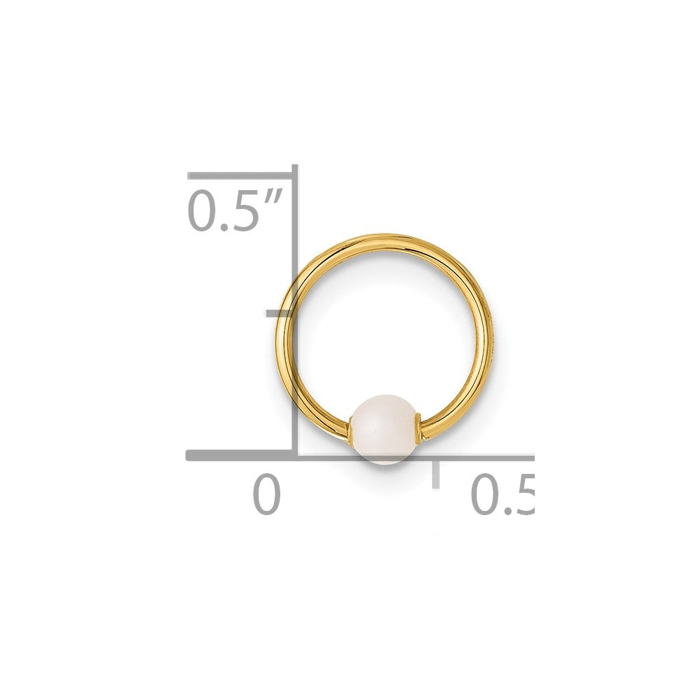 14K 18 Gauge Polished Imitation Pearl Cartilage Ring