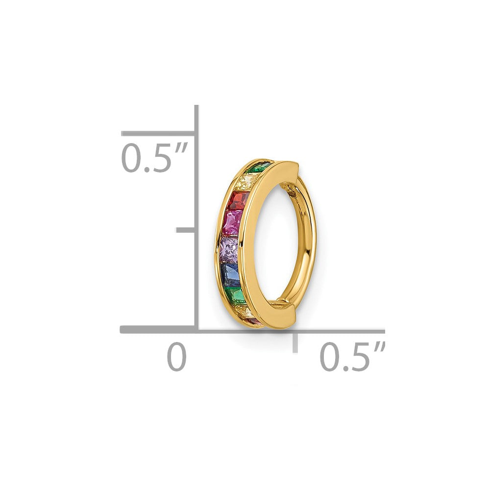 14k 16 Gauge Polished Rainbow CZ Hinged Cartilage Ring