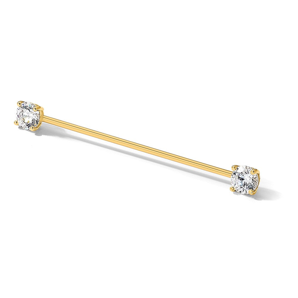 14k 16 Gauge Polished 3mm CZ Industrial Body Jewelry