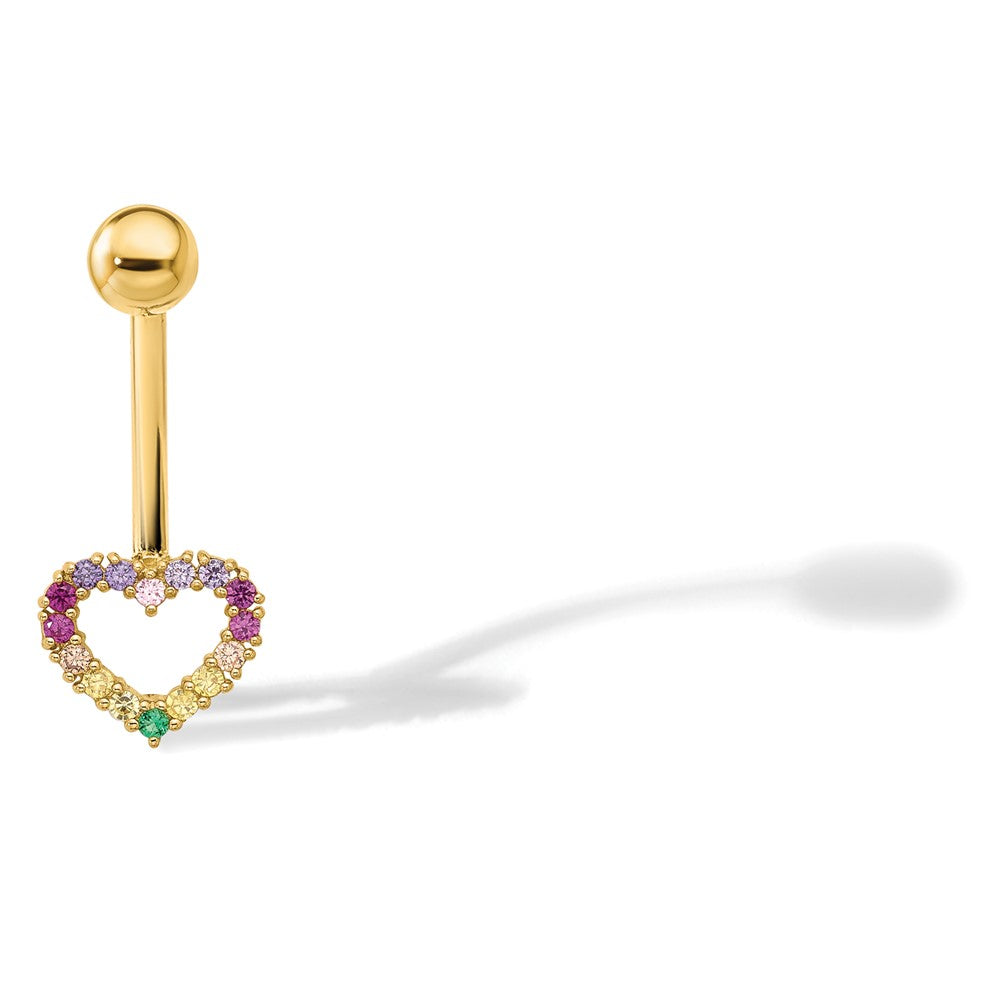14k 14 Gauge Polished Rainbow CZ Heart Belly / Navel Ring
