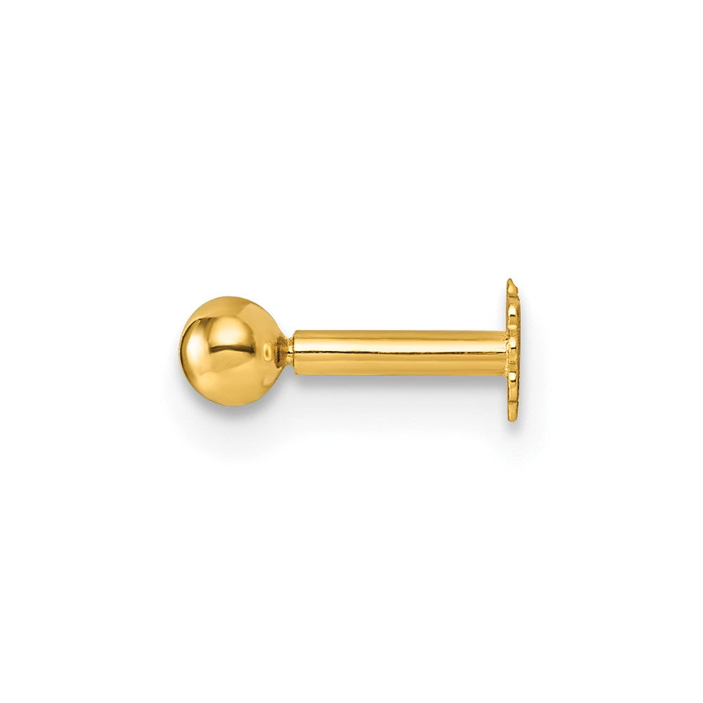 14K Polished 3mm Ball 16 Gauge Labret Stud