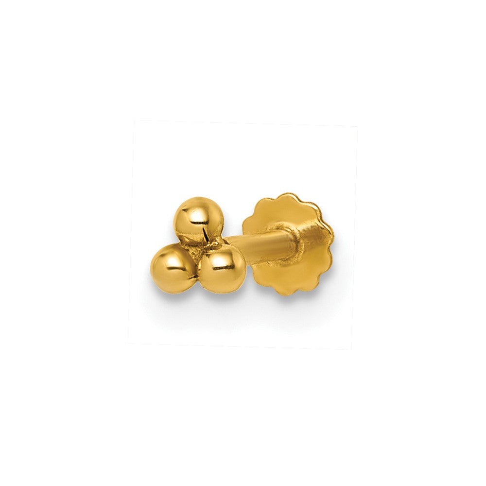 14K Polished Triple Ball 16 Gauge Labret Stud