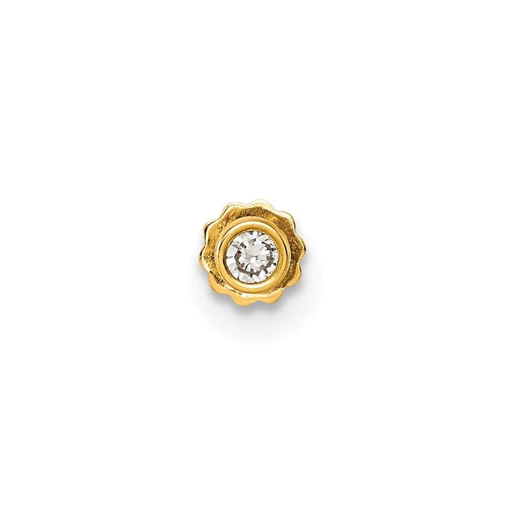 14K Polished Round Bezel CZ 16 Gauge Labret Stud