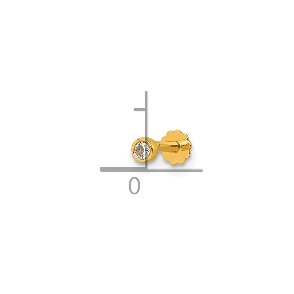 14K Polished Round Bezel CZ 16 Gauge Labret Stud