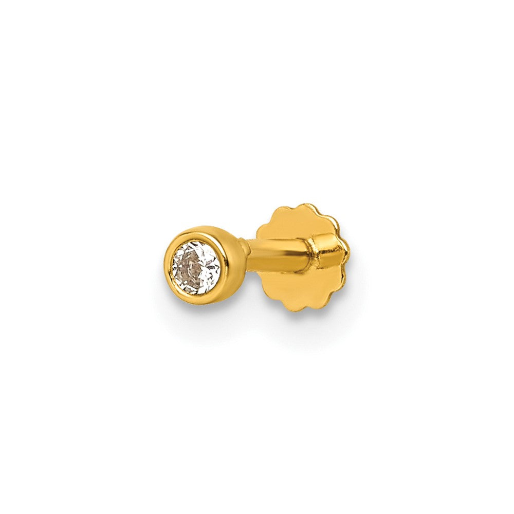 14K Polished Round Bezel CZ 16 Gauge Labret Stud