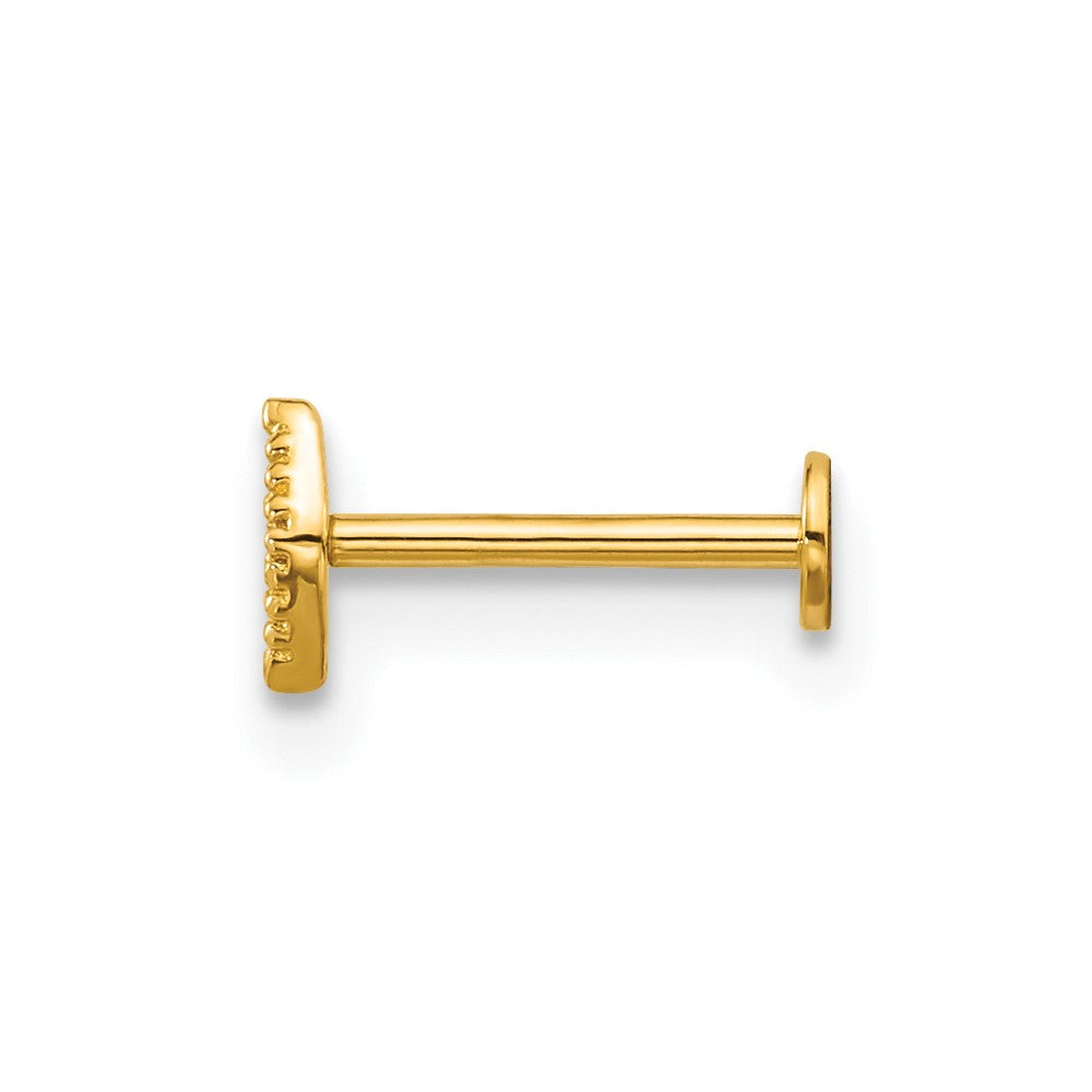 14k 18 Gauge Polished and Textured CZ Navette Labret Stud