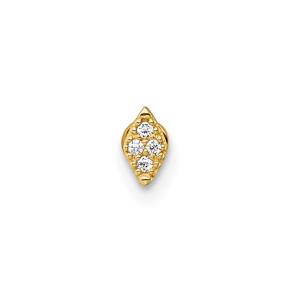 14k 18 Gauge Polished and Textured CZ Navette Labret Stud