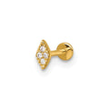 14k 18 Gauge Polished and Textured CZ Navette Labret Stud