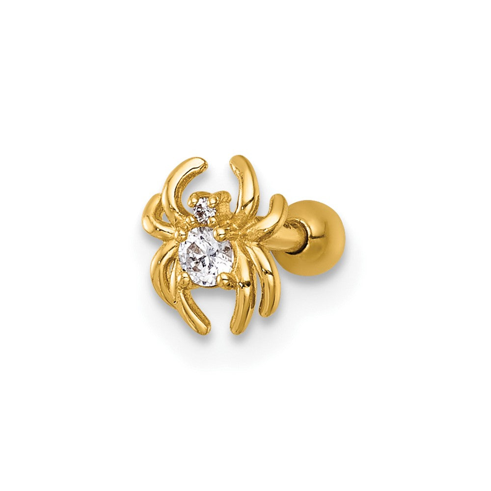 14k 16 Gauge Polished CZ Spider Labret Stud