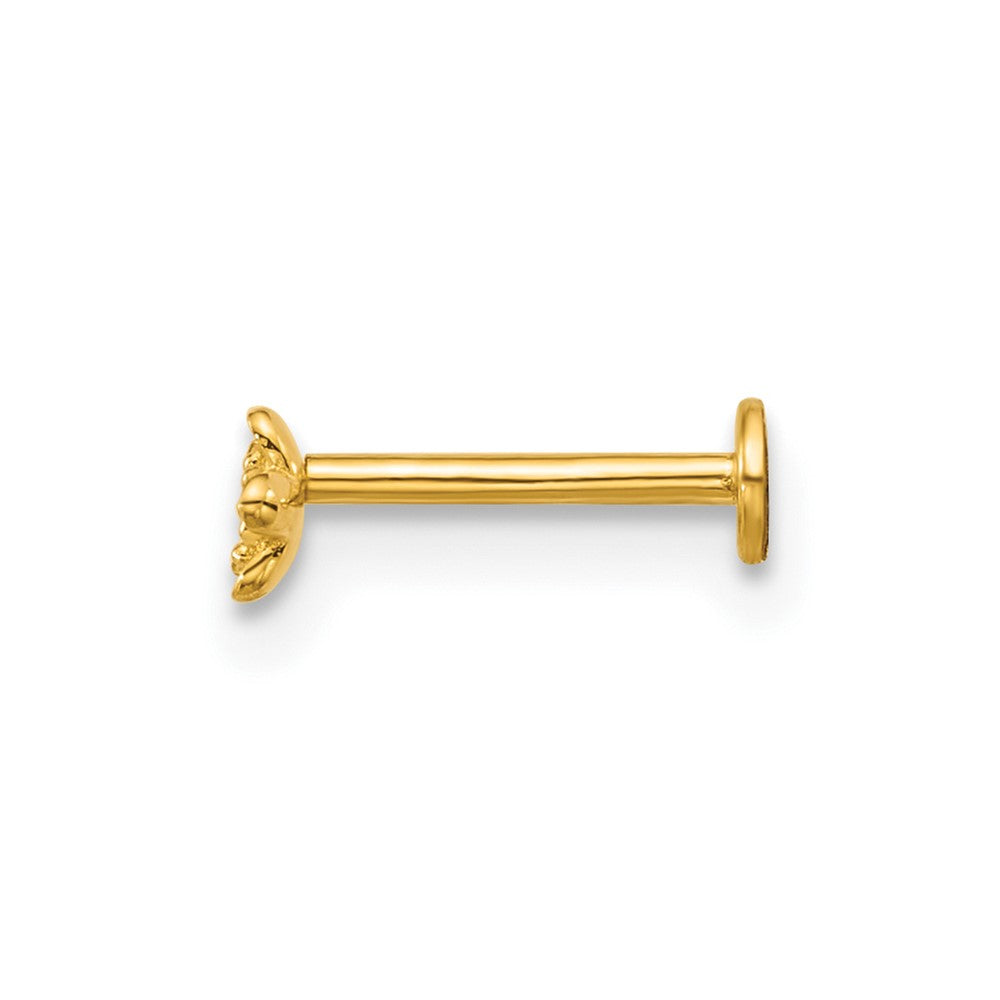 14k 18 Gauge Polished and Satin CZ Flower Labret Stud