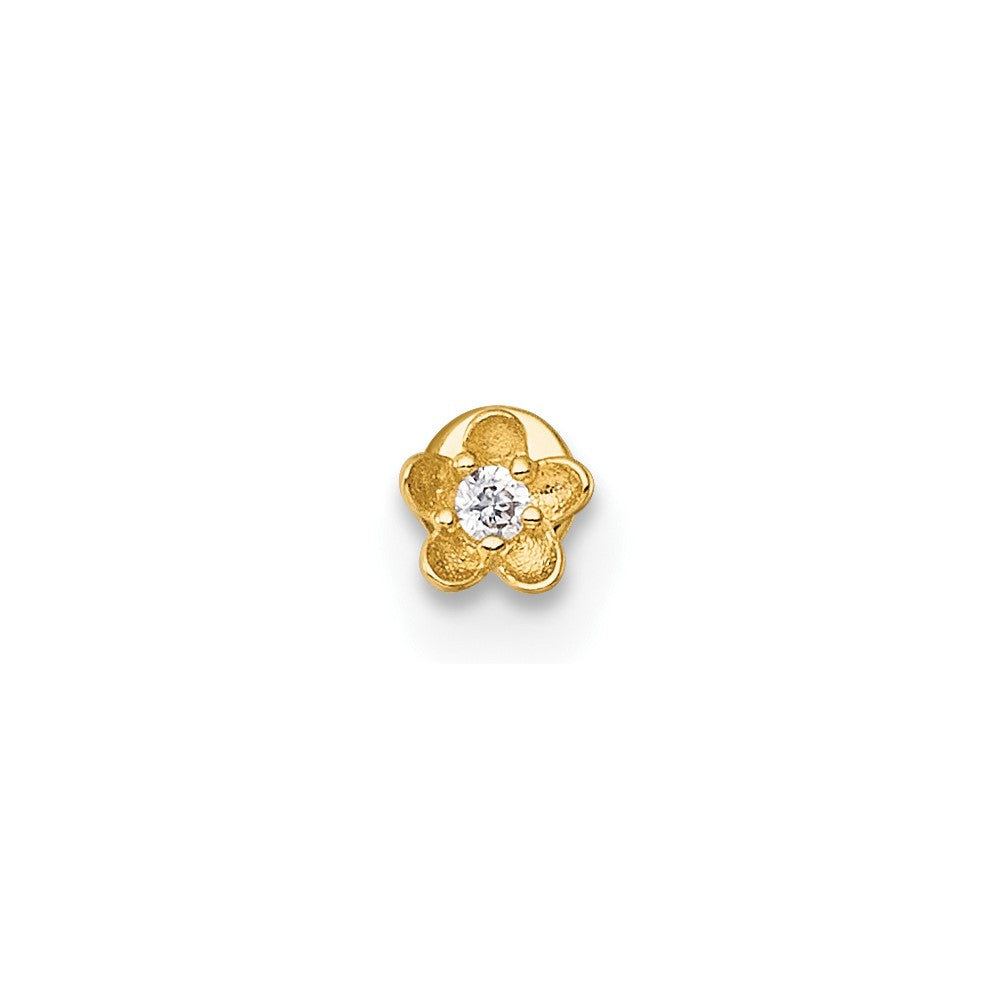 14k 18 Gauge Polished and Satin CZ Flower Labret Stud