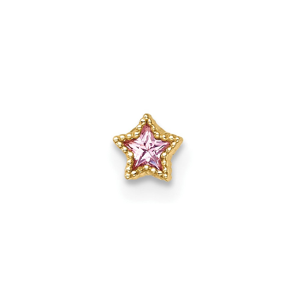 14k 22 Gauge Polished and Beaded Pink CZ Star Labret Stud