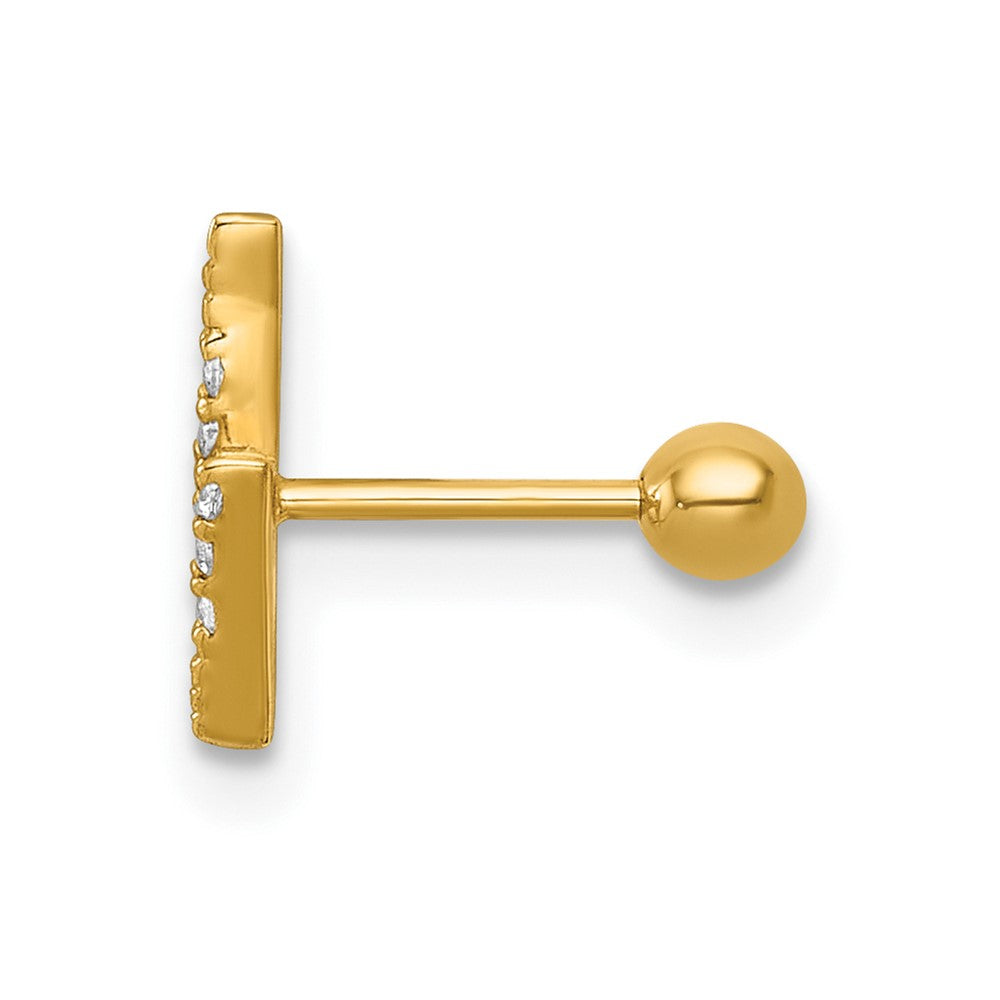 14k 21 Gauge Polished CZ Lightning Bolt Labret Stud