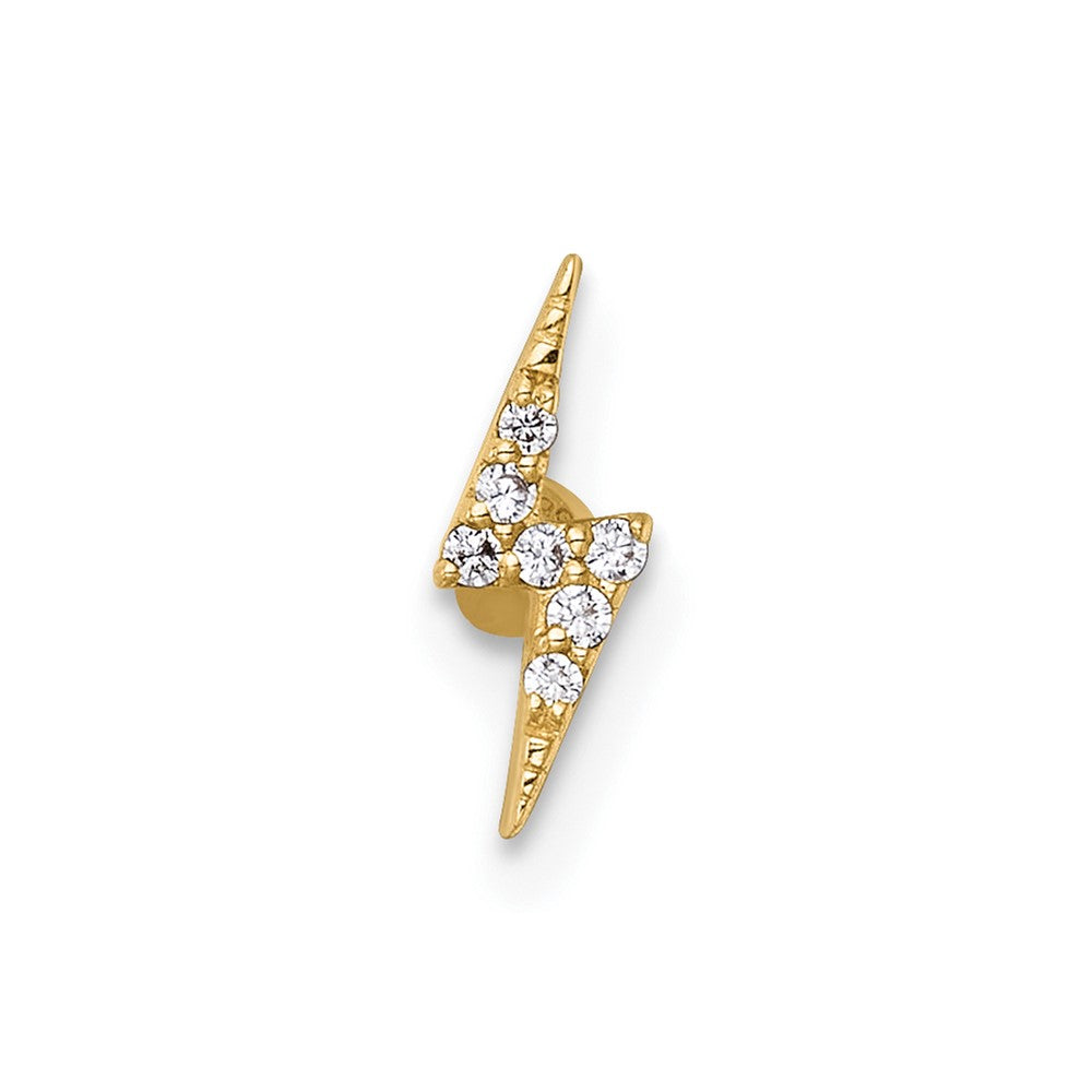 14k 21 Gauge Polished CZ Lightning Bolt Labret Stud