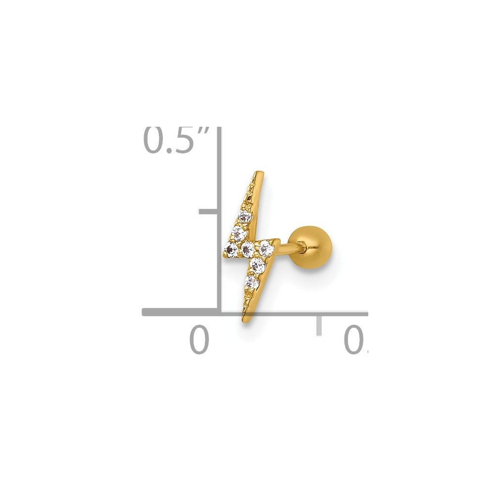 14k 21 Gauge Polished CZ Lightning Bolt Labret Stud