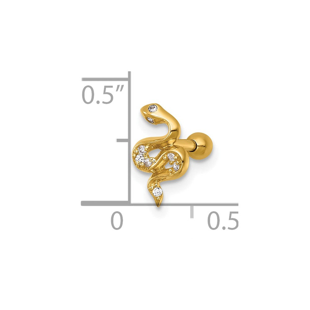 14k 16 Gauge Polished CZ Snake Labret Stud