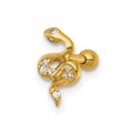 14k 16 Gauge Polished CZ Snake Labret Stud