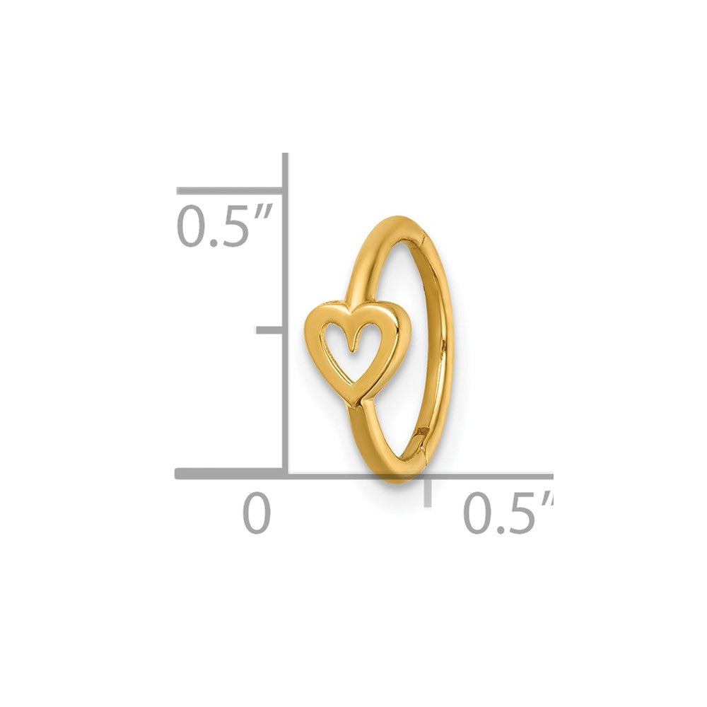 14k 16 Gauge Polished Open Heart 10.0mm Hinged Cartilage Ring