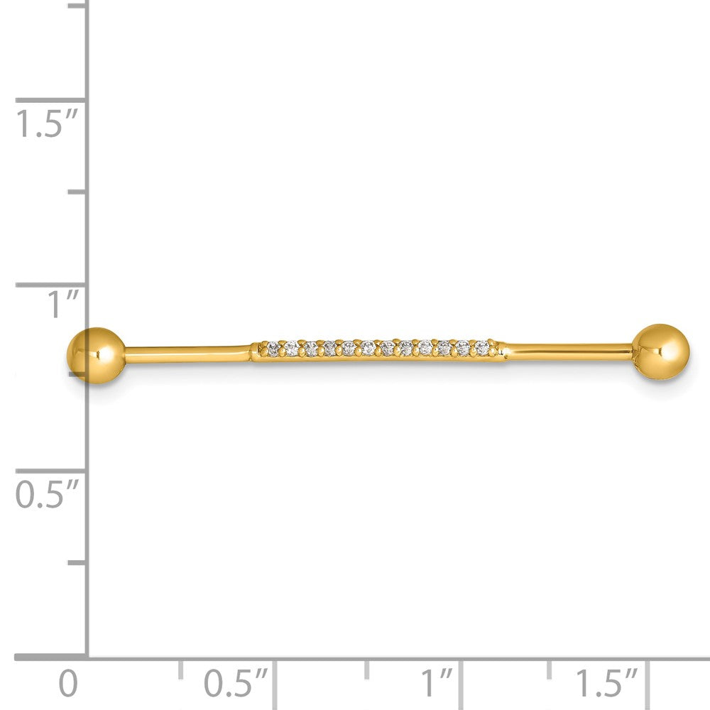 14k 16 Gauge Polished CZ Industrial Bar