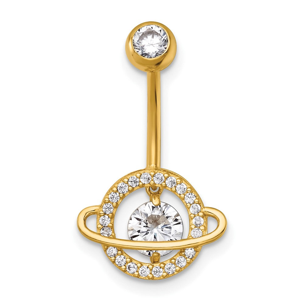 14k 16 Gauge Polished Vibrant CZ Saturn/Planet Navel Ring