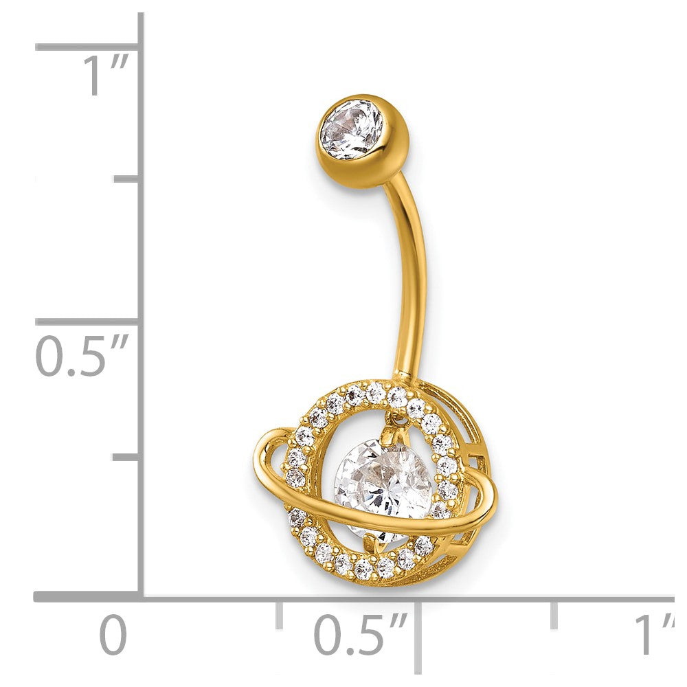 14k 16 Gauge Polished Vibrant CZ Saturn/Planet Navel Ring