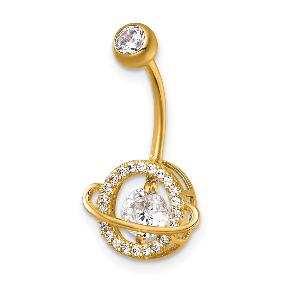 14k 16 Gauge Polished Vibrant CZ Saturn/Planet Navel Ring