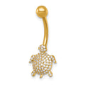 14k 14 Gauge Polished Pave CZ Turtle Navel Ring