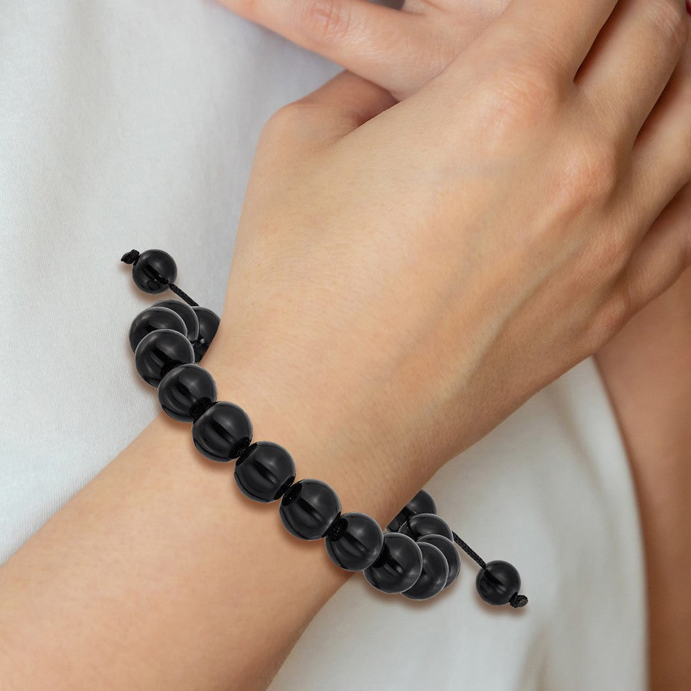 Onyx Bead Polyester Black Cord Bolo Adjustable Bracelet