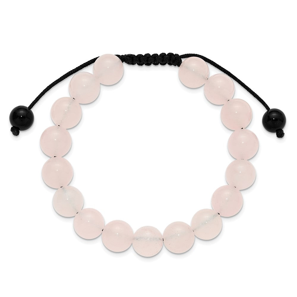 Rose Quartz and Onyx Bead Polyester Black Cord Bolo Adjustable Bracelet