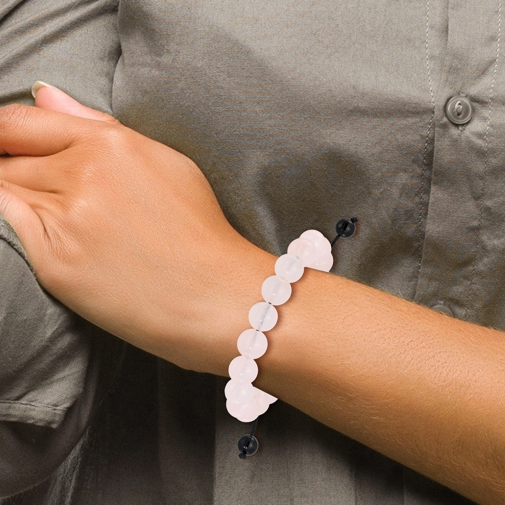 Rose Quartz and Onyx Bead Polyester Black Cord Bolo Adjustable Bracelet