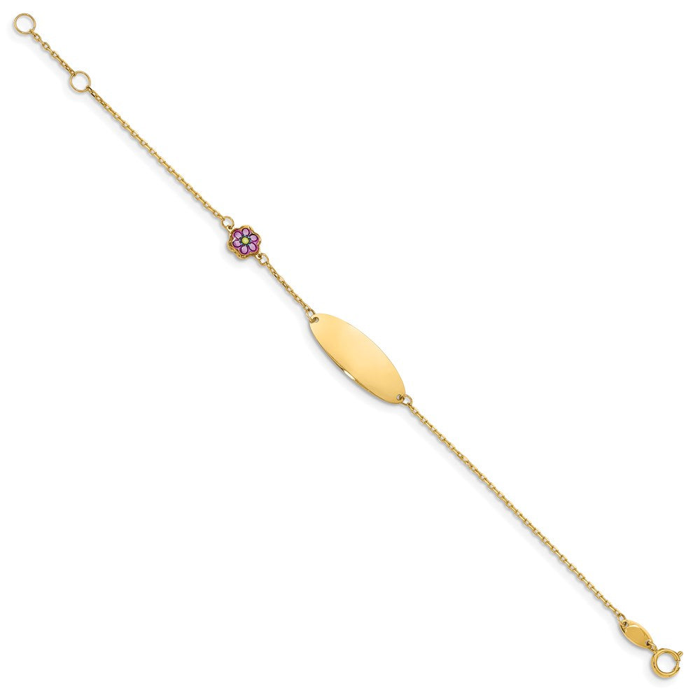 14K Children's Enamel Flower w/.5in ext. ID Bracelet