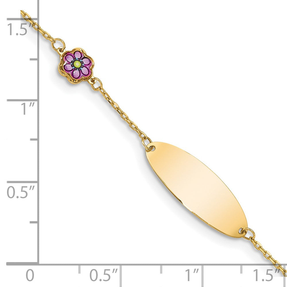 14K Children's Enamel Flower w/.5in ext. ID Bracelet