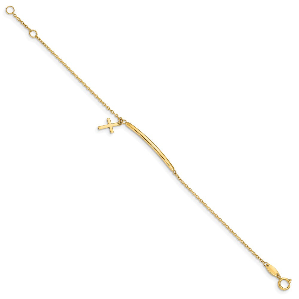14K Children's Polished Dangle Cross w/.5in ext. Bracelet