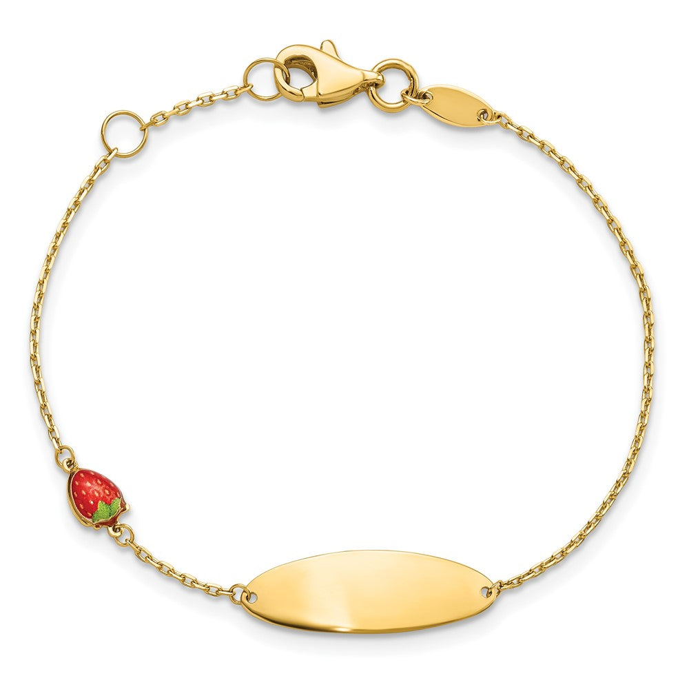 14k Enameled Strawberry Baby ID 5.5in w/.5 in Ext Bracelet