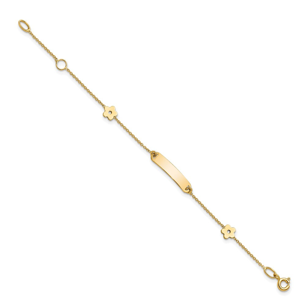 14K Polished ID with Flower Childrens Bracelet