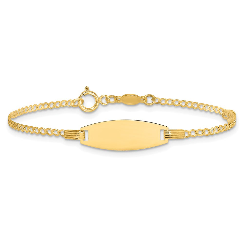 14k Polished Kids ID with Pink Enameled Puff Heart 5.5in Bracelet