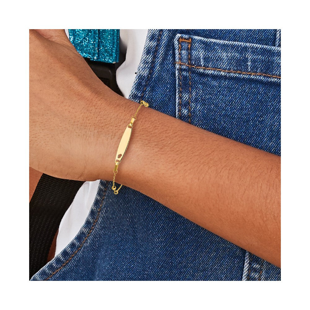 14K Children's Polished Beaded Heart ID 5in w/1in ext Bracelet