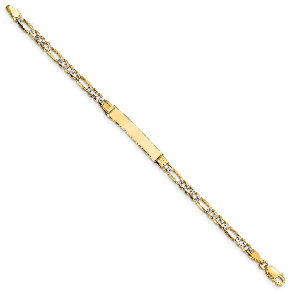 14k w/Rhodium Children's Pavé Figaro Link ID Bracelet