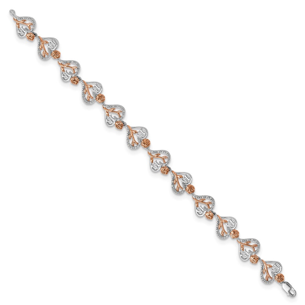 14K White and Rose Gold Diamond Quinceanera Heart Bracelet