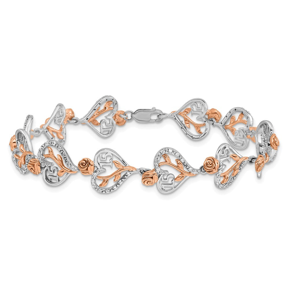 14K White and Rose Gold Diamond Quinceanera Heart Bracelet