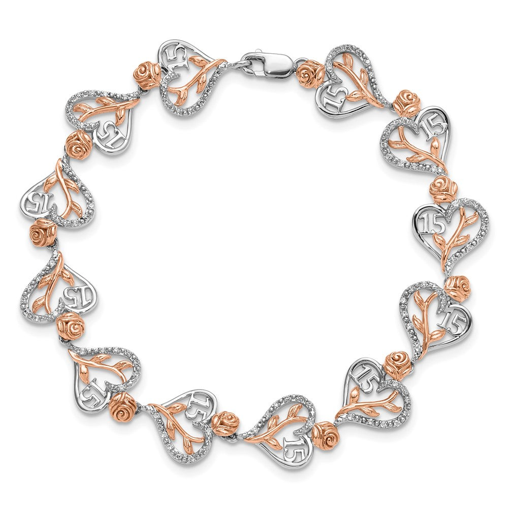 14K White and Rose Gold Diamond Quinceanera Heart Bracelet