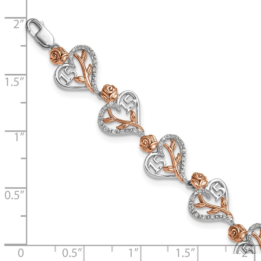 14K White and Rose Gold Diamond Quinceanera Heart Bracelet