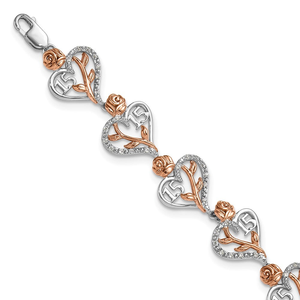14K White and Rose Gold Diamond Quinceanera Heart Bracelet