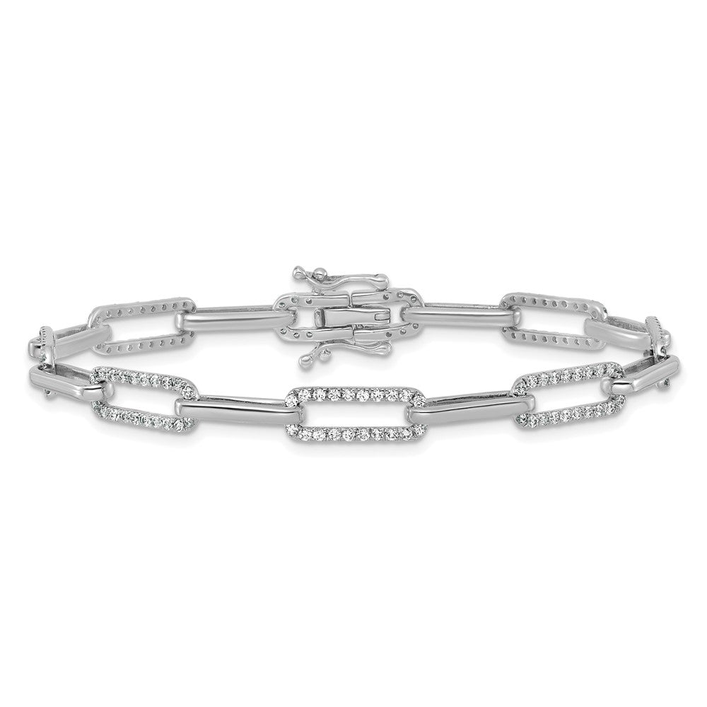14K White Gold Polished Diamond Paperclip Link Bracelet