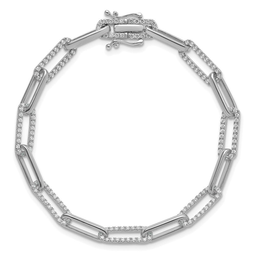 14K White Gold Polished Diamond Paperclip Link Bracelet