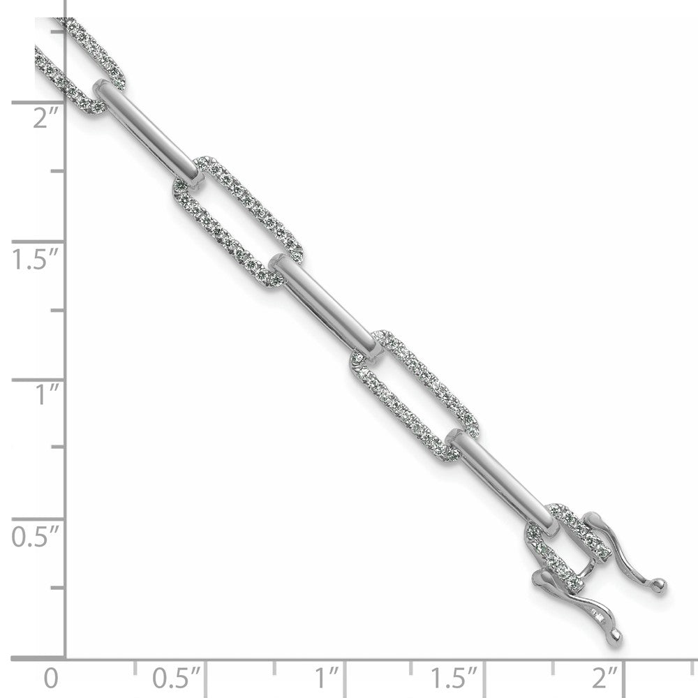 14K White Gold Polished Diamond Paperclip Link Bracelet