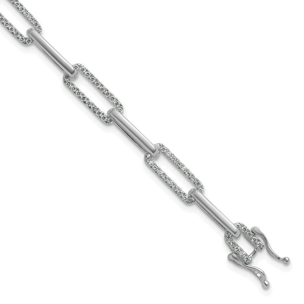 14K White Gold Polished Diamond Paperclip Link Bracelet