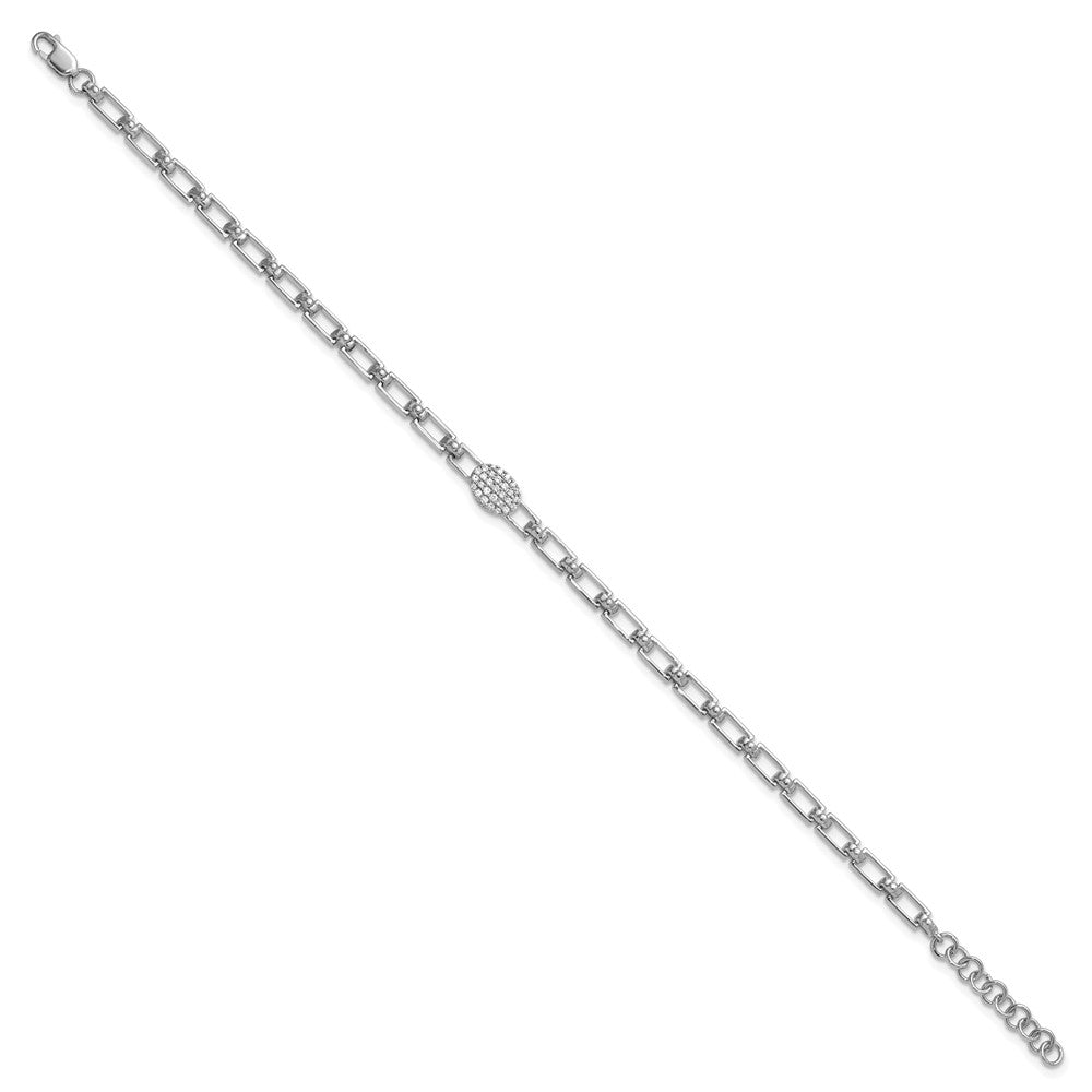 14K White Gold Polished Diamond Oval Cluster Fancy Link with 1in ext. Brace